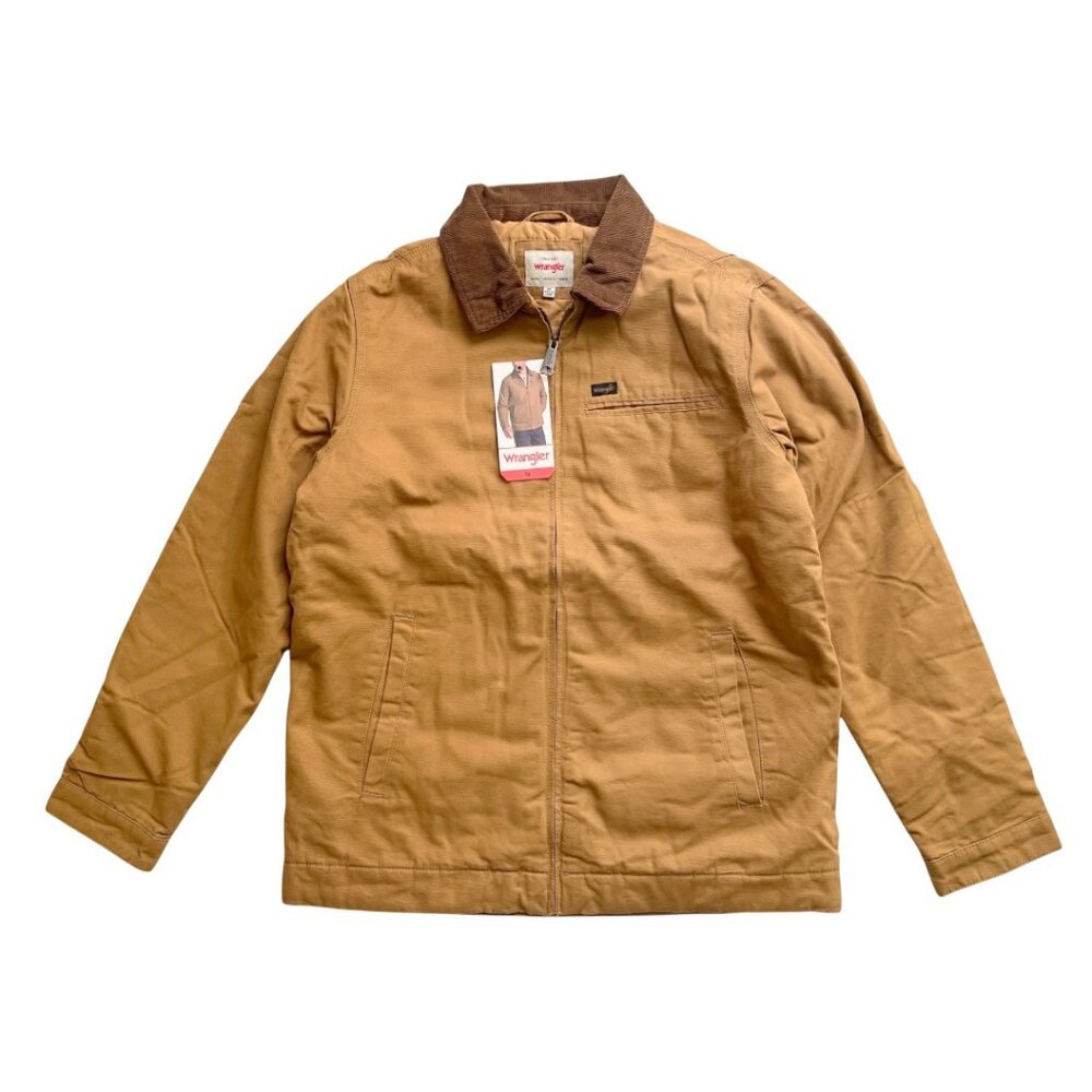 Wrangler Mens M Brown Workwear Jacket Canvas Quilted Lining Corduroy Collar Coat